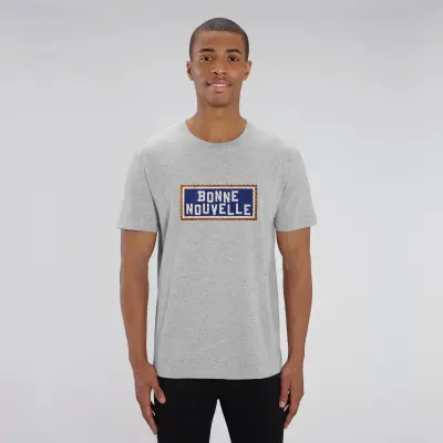 T-SHIRT COTON BIO BRODÉ - BONNE NOUVELLE - GRIS — photo 4