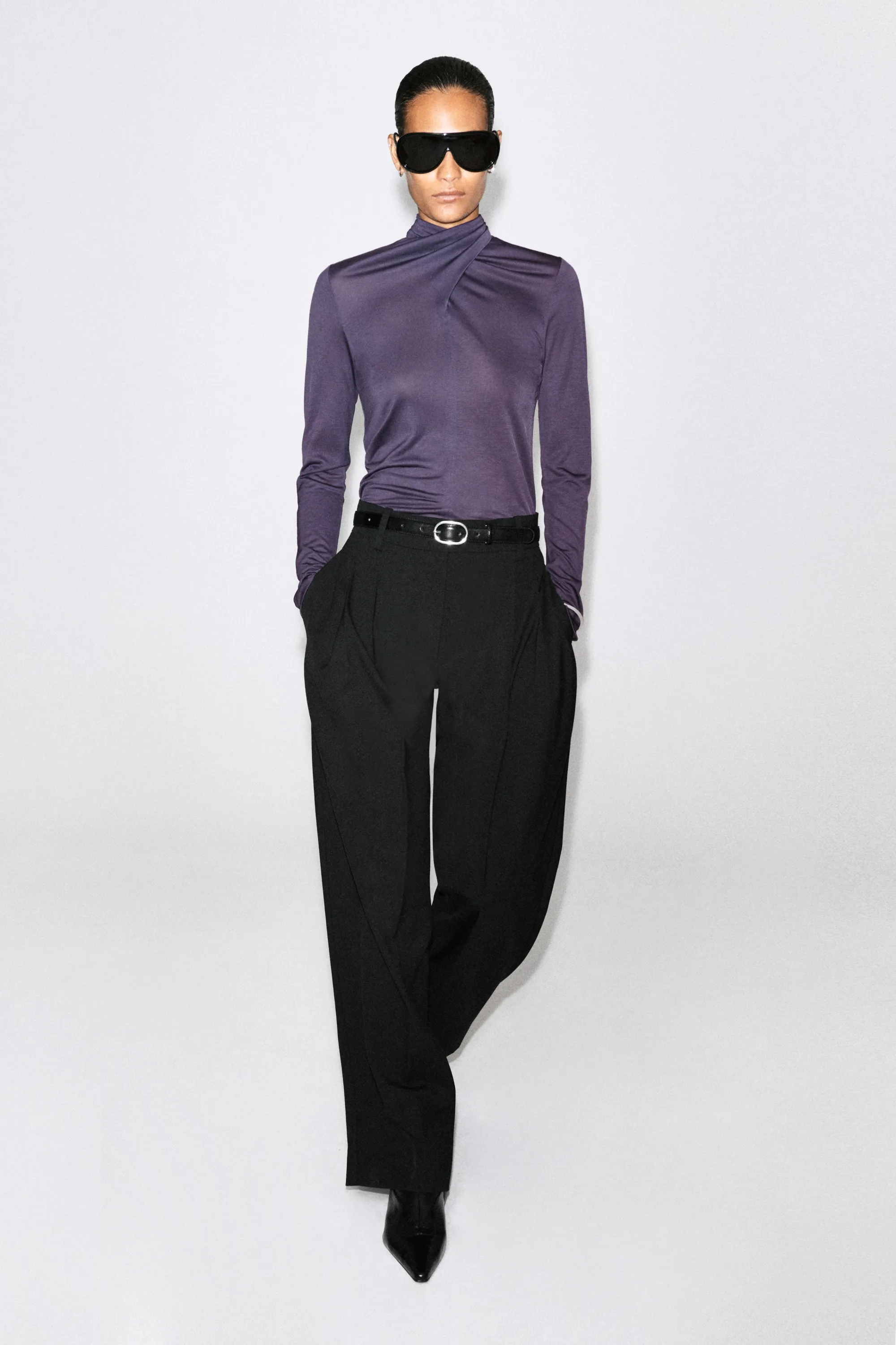 TOP FLUIDE À ENCOLURE FOULARD - VIOLET FONCÉ