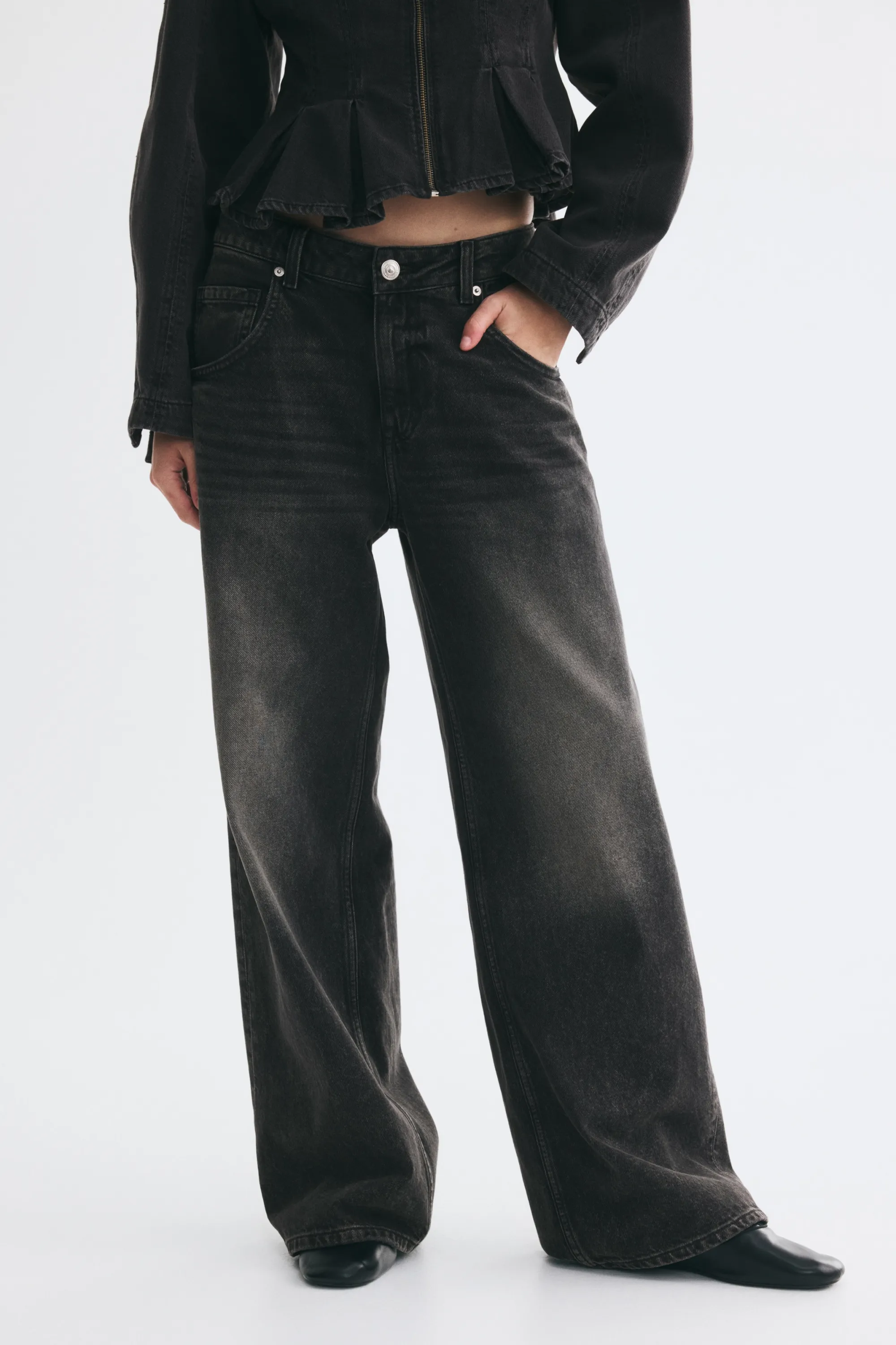Baggy Low Waist Jeans - Gris denim foncé