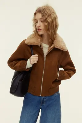 Veste avec col en tissu Teddy bear - Marron — photo 1