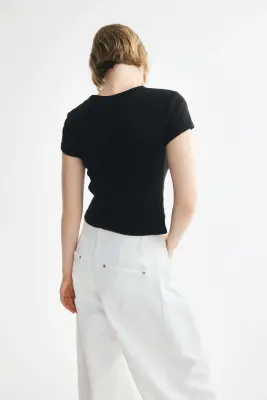 T-shirt côtelé - Noir — photo 3