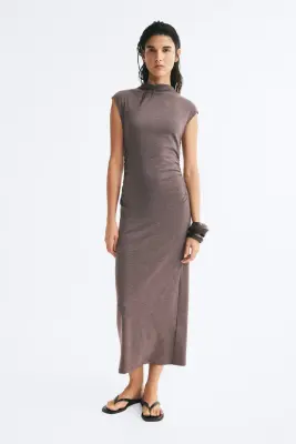Robe sans manches avec col cheminée - Taupe foncé chiné — photo 2