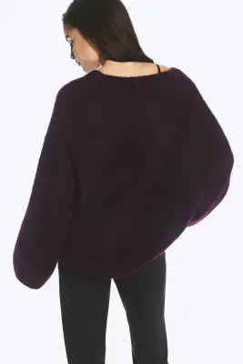 Pull col en V mélangé mohair - Lilas foncé — photo 3