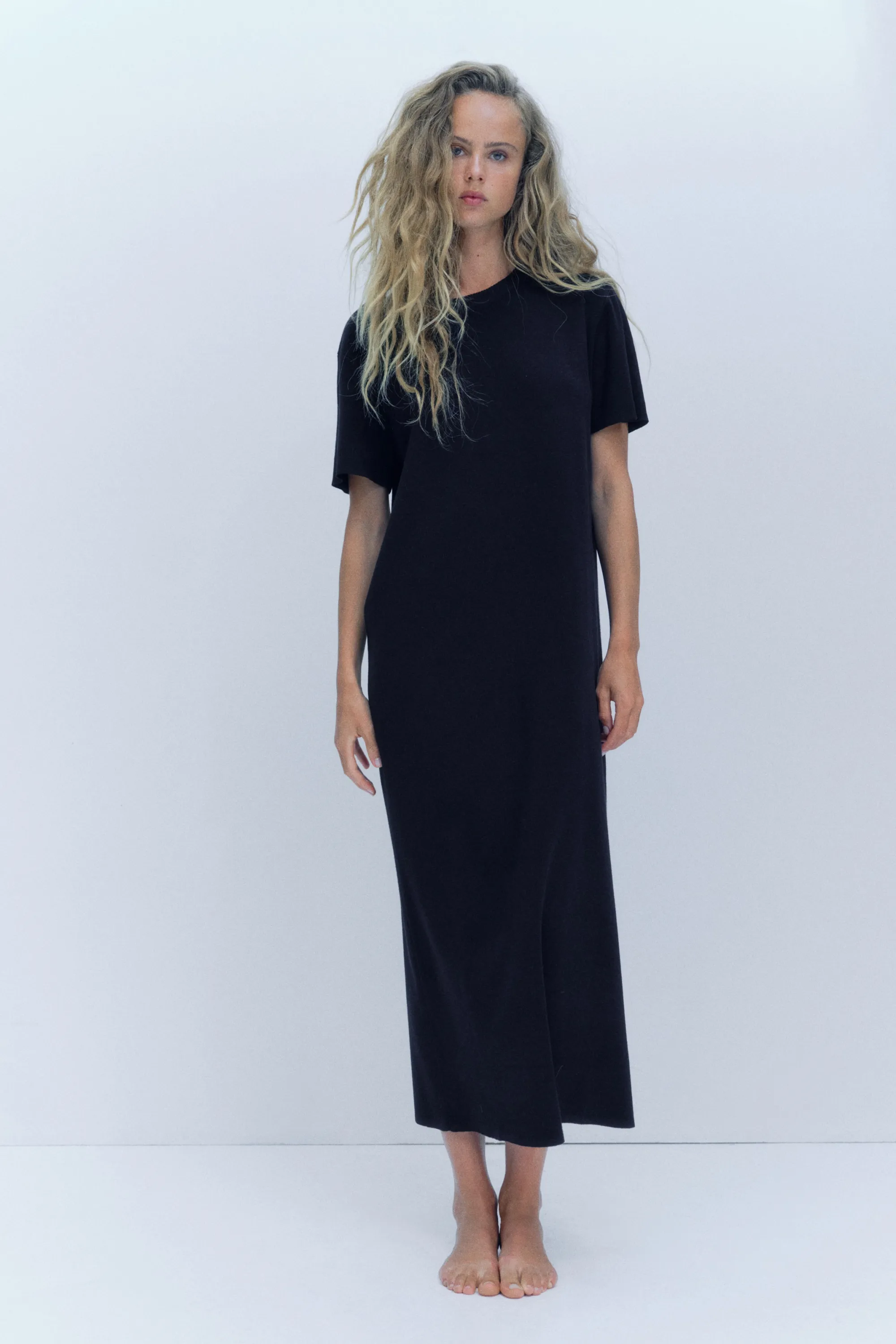 Robe T-shirt en maille fine - Noir