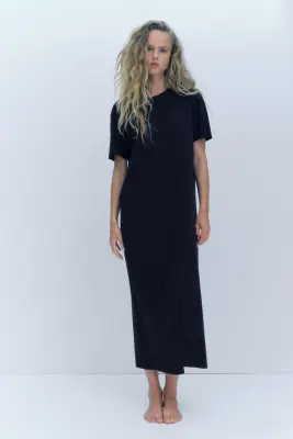 Robe T-shirt en maille fine - Noir — photo 1