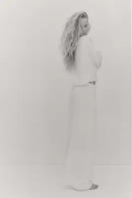 Pantalon froissé avec taille élastique - Crème — photo 3