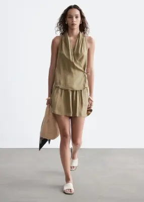 Short ample rayé en satin - Beige foncé — photo 1