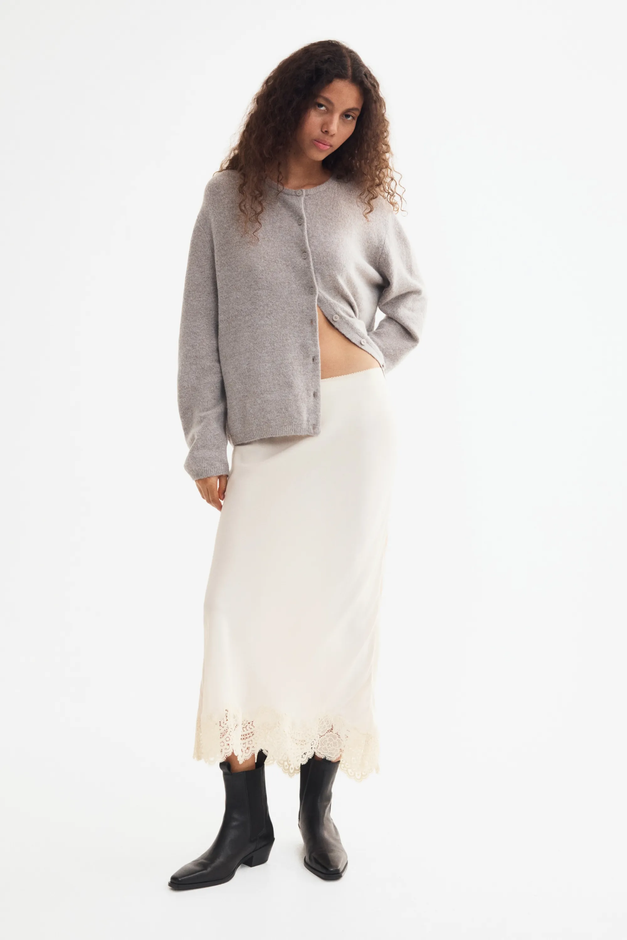 Jupe en viscose avec dentelle - Beige clair