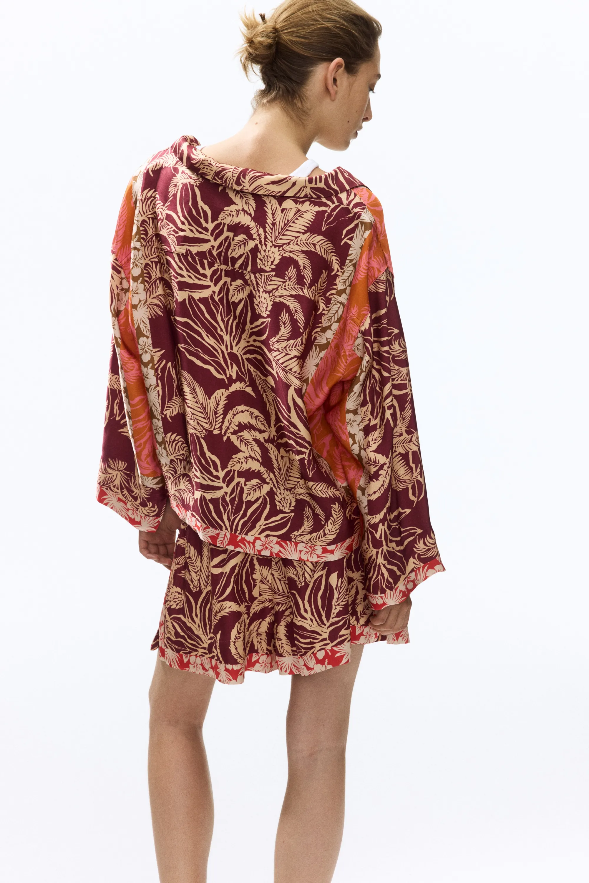 Short à cordon en viscose - Rouge foncé/motif