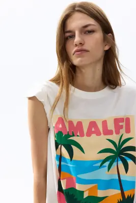 T-shirt imprimé en coton - Crème/Amalfi — photo 2