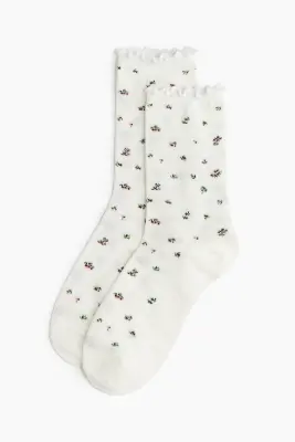 Lot de 3 paires de chaussettes en maille pointelle - Rose clair/fleuri — photo 2