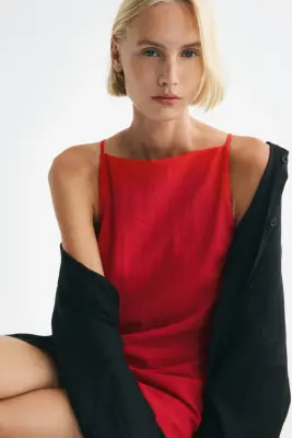Robe sans manches en crêpe - Rouge — photo 2