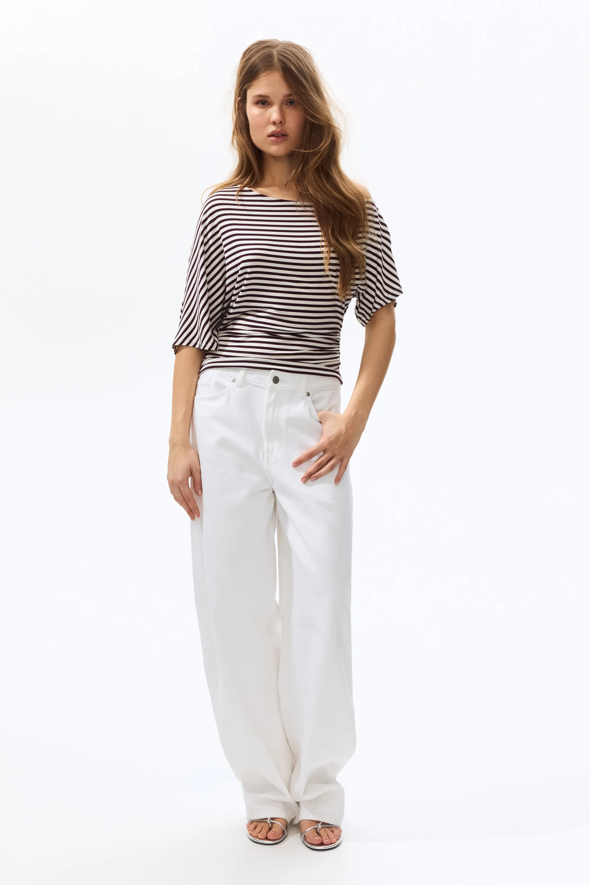 Top asymétrique - Blanc/rayures bordeaux