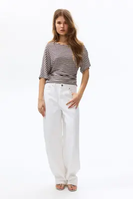 Top asymétrique - Blanc/rayures bordeaux — photo 1