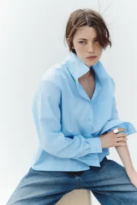 Chemise oversize en popeline - Bleu clair — photo 3