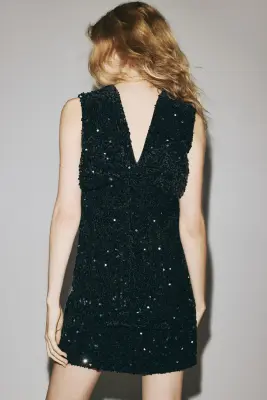 Robe à sequins avec nœud - Vert foncé — photo 4