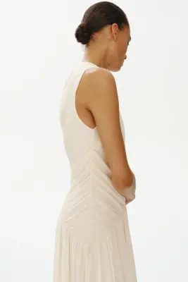 Robe asymétrique avec base à effet boule - Crème — photo 3