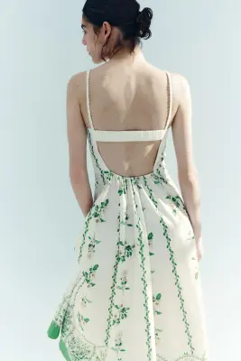 Robe en coton avec jupe évasée - Ivoire/fleuri — photo 3