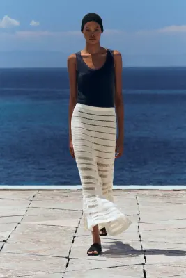 JUPE MIDI EN MAILLE À POINT D'ÉCHELLE - CRÈME — photo 5