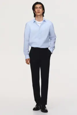 Chemise Slim Fit repassage facile - Bleu clair/rayé — photo 1