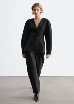 Collarless Sculpted Blazer - Noir — photo 1