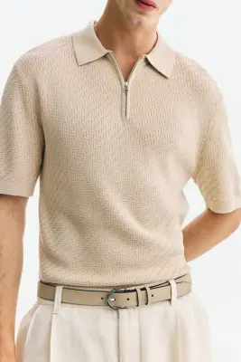 Polo texturé Slim Fit - Beige — photo 2