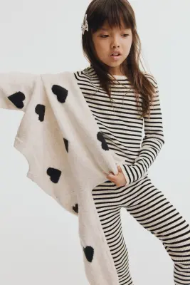 Pull en maille côtelée - Beige clair/rayé — photo 3