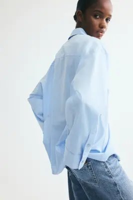 Chemise cintrée en popeline - Bleu clair — photo 4