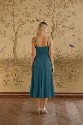 Bardot Linen Dress - Sea blue — photo 3