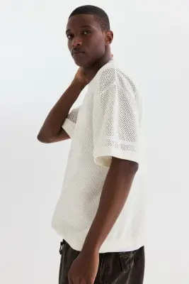 Relaxed Fit Boxy Mesh T-shirt - Blanc — photo 4