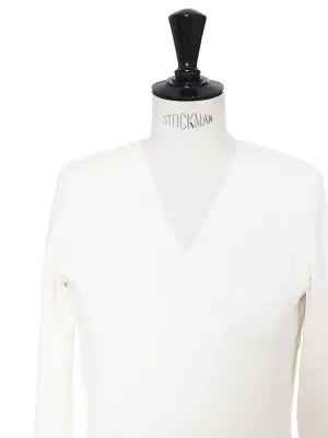 Robe manches longues col v en jersey stretch blanc ivoire Prix boutique 1500€ Taille XS — photo 4