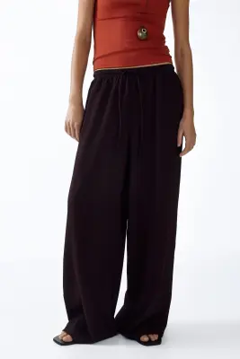 Pantalon large avec taille élastique - Marron foncé — photo 1