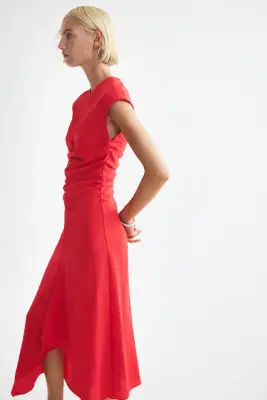 Robe à mancherons avec base en pointes - Rouge — photo 3