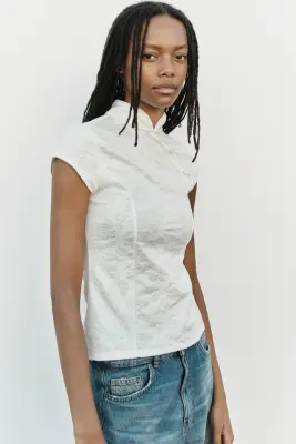 Top en jersey jacquard avec détail boutonné - Blanc — photo 2