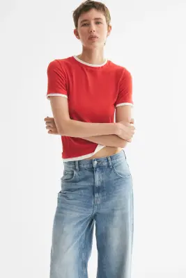 T-shirt à effet superposé - Rouge — photo 1