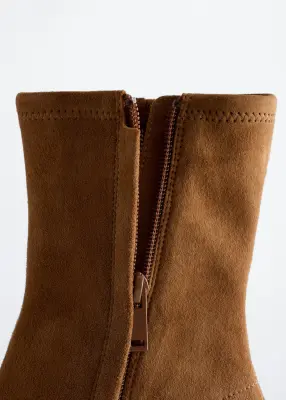 Bottines-chaussettes en cuir - Cognac — photo 3