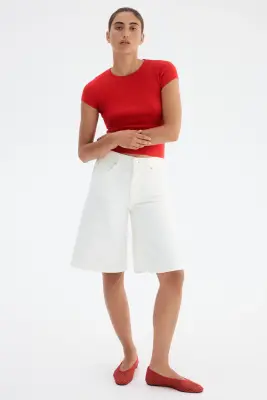 T-shirt en maille fine - Rouge vif — photo 1