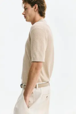 Polo texturé Slim Fit - Beige — photo 4
