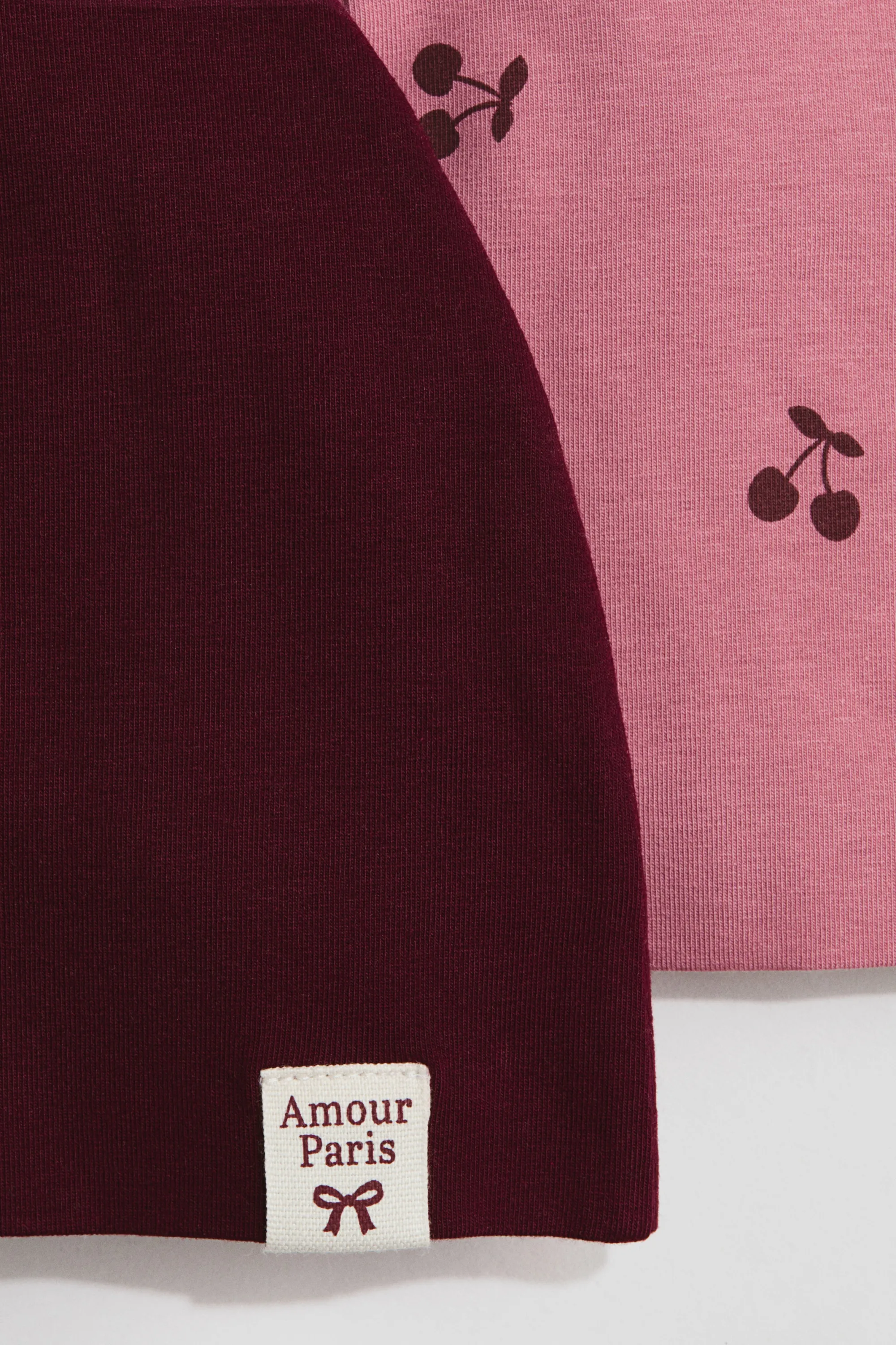 Lot de 2 bonnets en coton - Rose ancien foncé/cerises