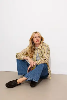 Chemise rayée brodée Femme — photo 2
