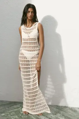 Robe de plage en maille pointelle - Crème — photo 1