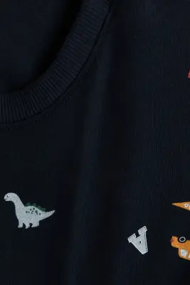 Lot de 3 T-shirts à manches longues en coton - Bleu marine/dinosaures — photo 2