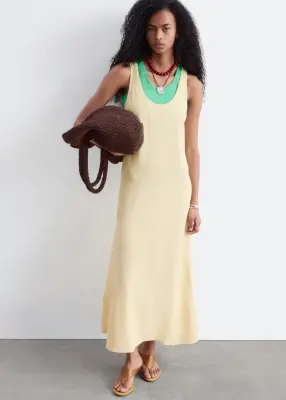 Robe midi à encolure dégagée - Jaune clair — photo 1