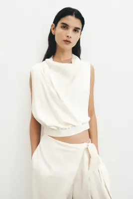 Top drapé en modal mélangé - Crème — photo 2