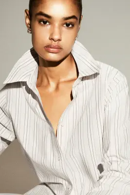 CHEMISE EN COTON STRUCTURÉE - BEURRE / GRIS / RAYURES — photo 2