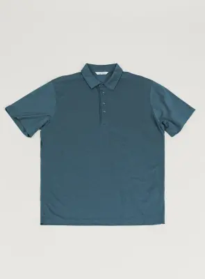 Pleated Tab Short Sleeve Poloshirt in Petrol Blue Eucalyptus & Cotton — photo 4