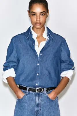 CHEMISE LONGUE EN DENIM - BLEU — photo 2
