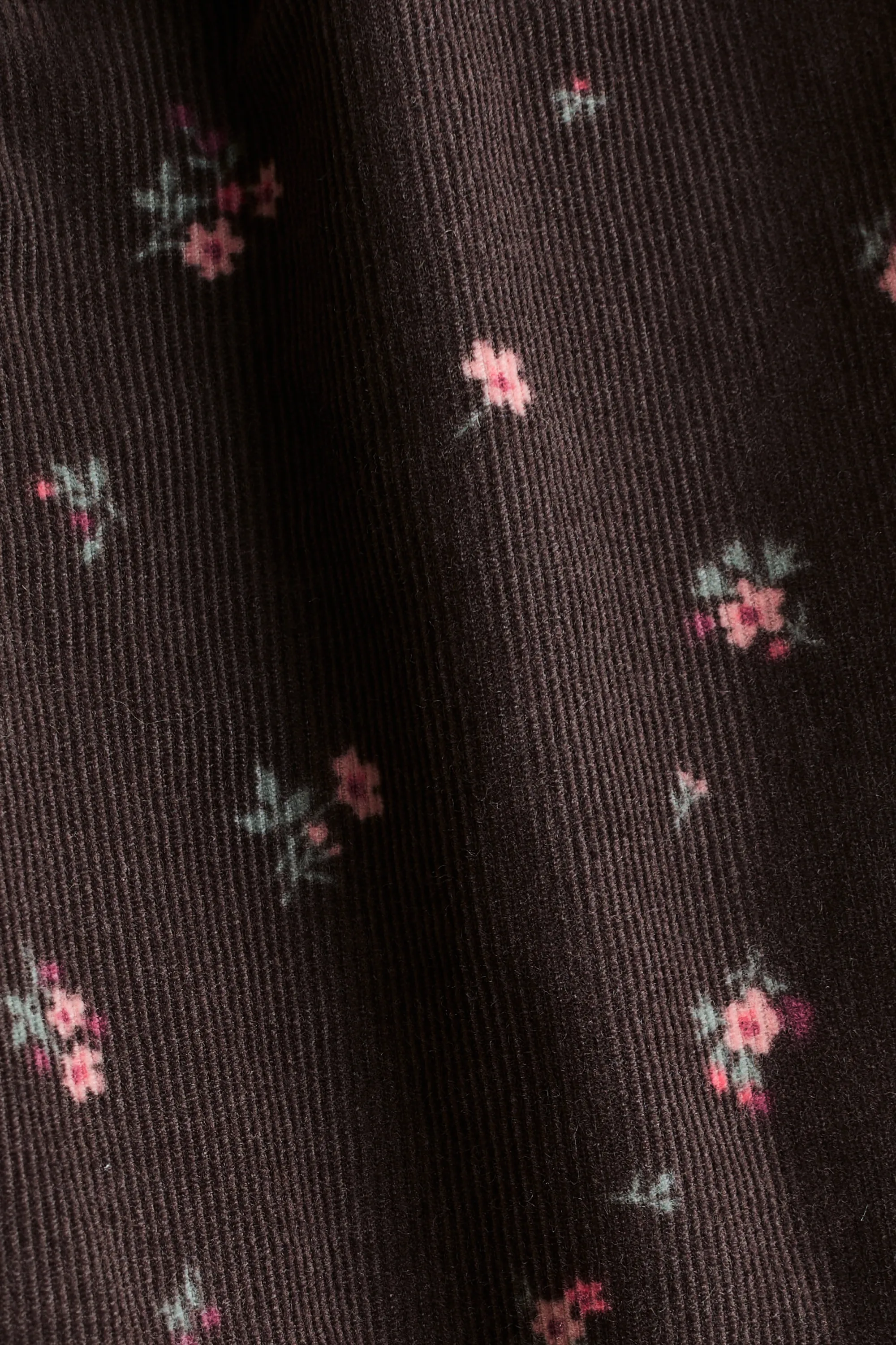 Pantalon doublé en velours côtelé - Marron foncé/fleuri