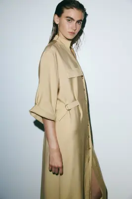 Robe chemise cintrée - Beige — photo 2