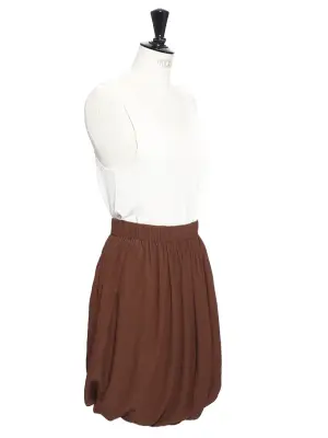 Jupe taille haute drapée en soie marron chocolat Prix boutique 900€ Taille 38 — photo 2